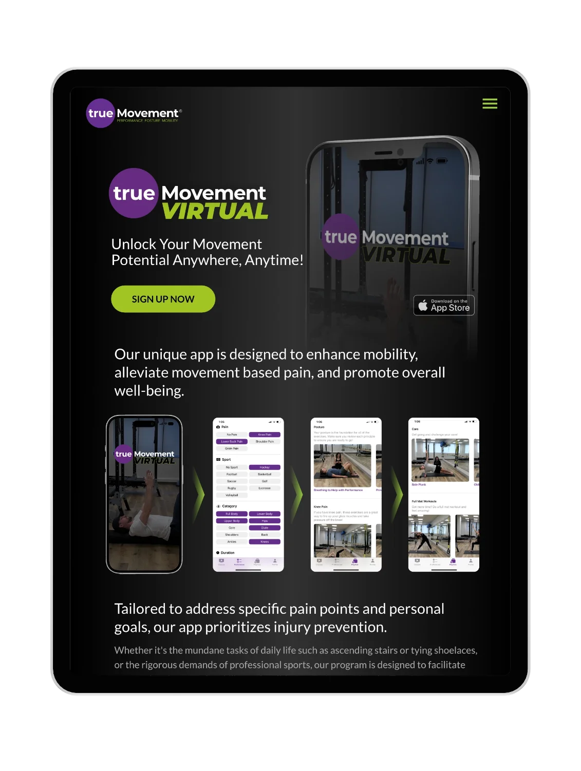 True Movment website viewed on a tablet