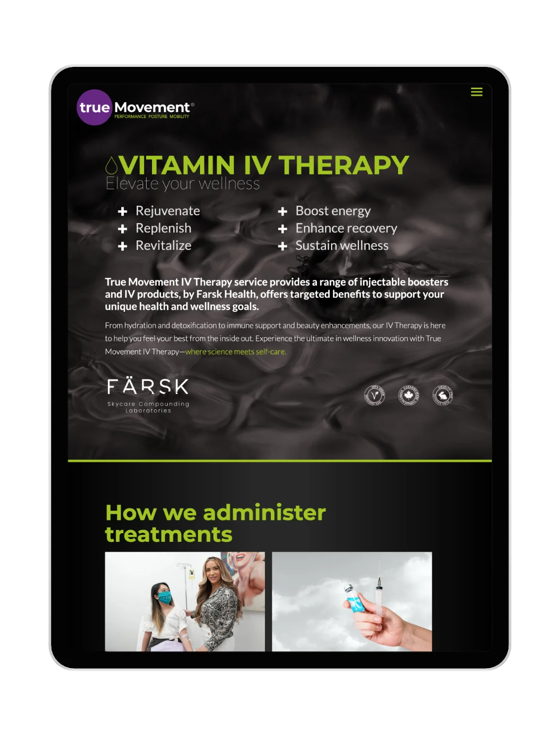True Movment website viewed on a tablet