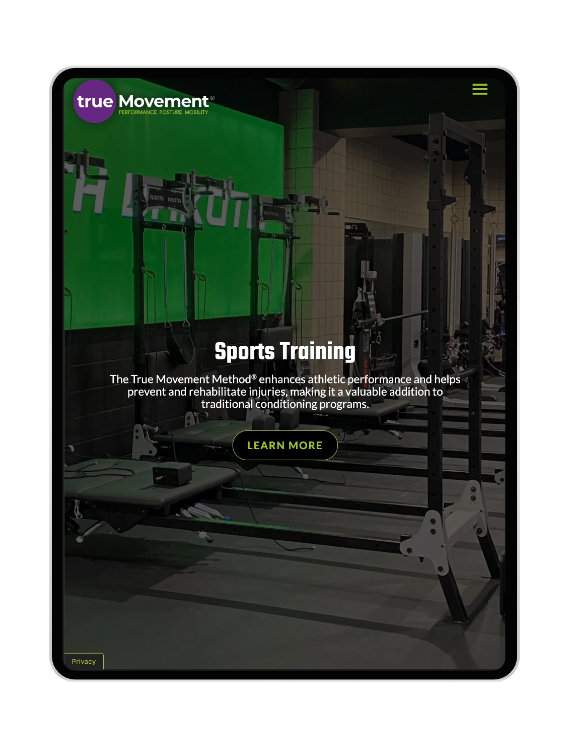 True Movment website viewed on a tablet
