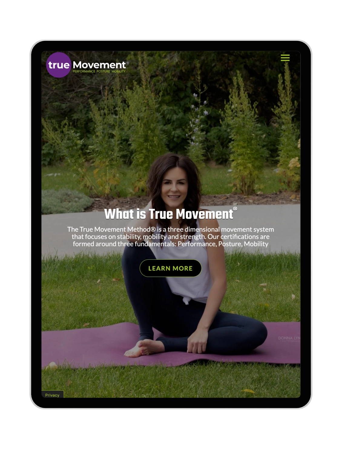 True Movment website viewed on a tablet